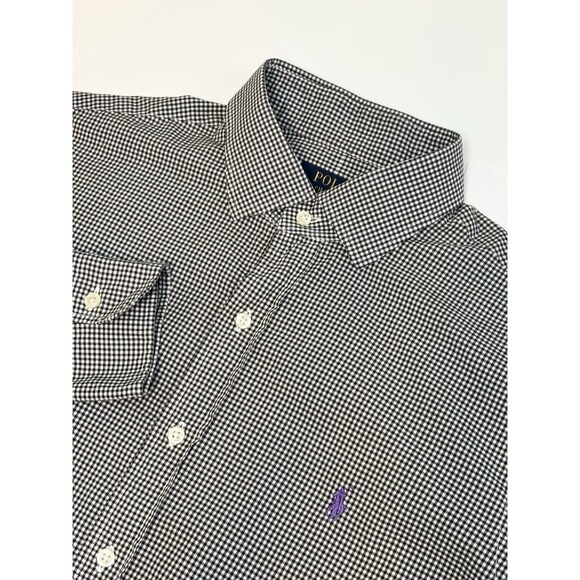 Polo Ralph Lauren Dress Shirt Button Down 17 34/35 Black White Purple Pony - Picture 1 of 5